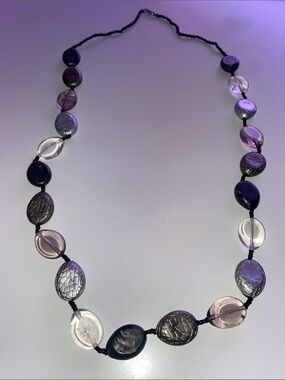 Large Dragon Eggs Style Purple Clear Silver Bead Long Necklace